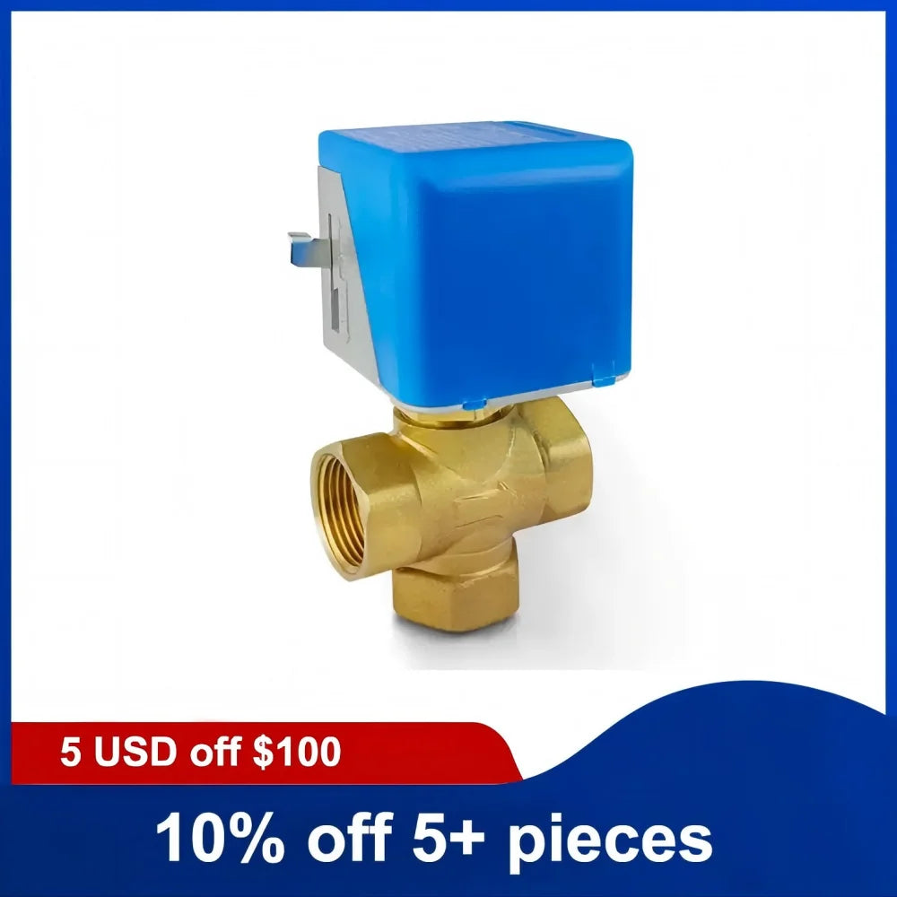 Brass Fan Coil Electric Actuator Central Air Conditioner Three Way Discharge Water Valve