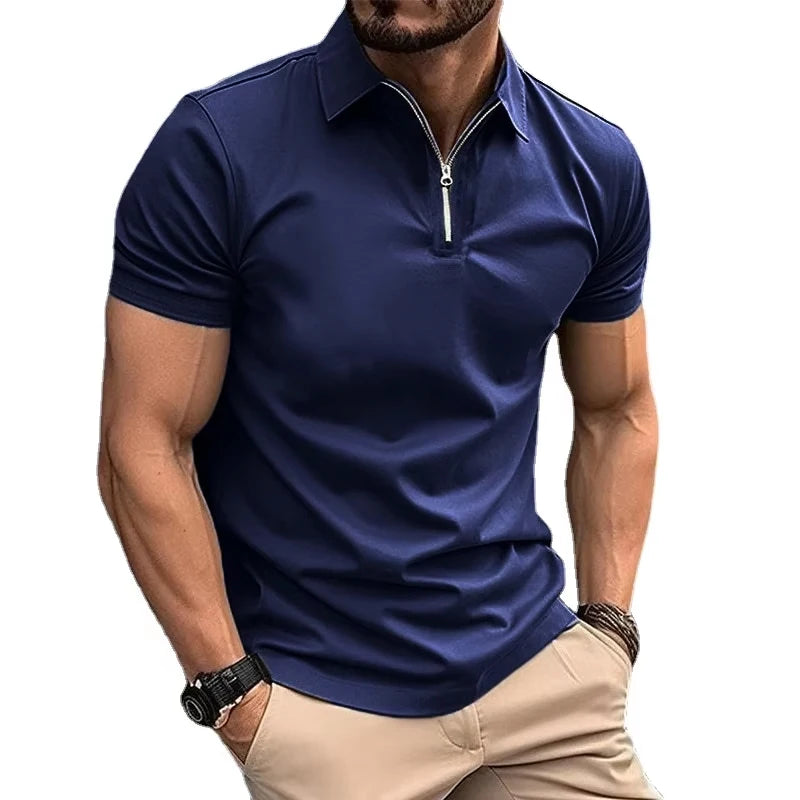 Summer Mens Polo Shirts Quarter Zip Shirts Casual Classic Lightweight Short Sleeve Collared Shirt Breathable Streetwear