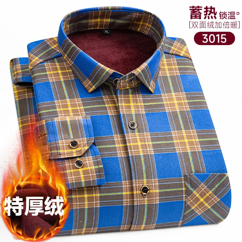 Men's long-sleeved shirt with double-sided fleece thickened warmth, 8XL, 9XL, casual winter fashion, versatile for the street