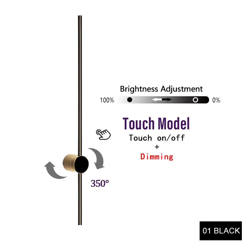 2/1 PCS Modern Led Wall Lamp 350° Touch Switch Long Wall Light For Home Living Room Sofa Background Wall Sconce Lighting Fixture