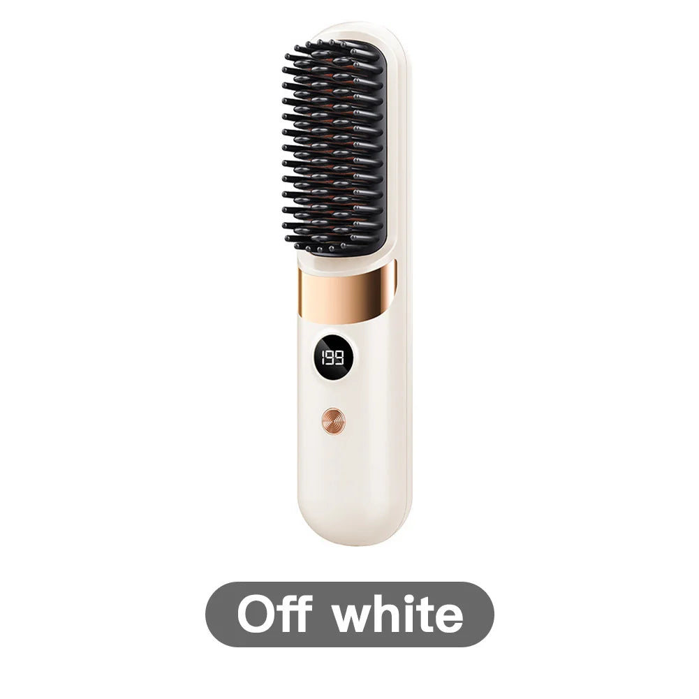 Portable Hair Straightener Cordless Comb with Negative Ion Fast Heating Rechargeable Brush for Straightening and Curling