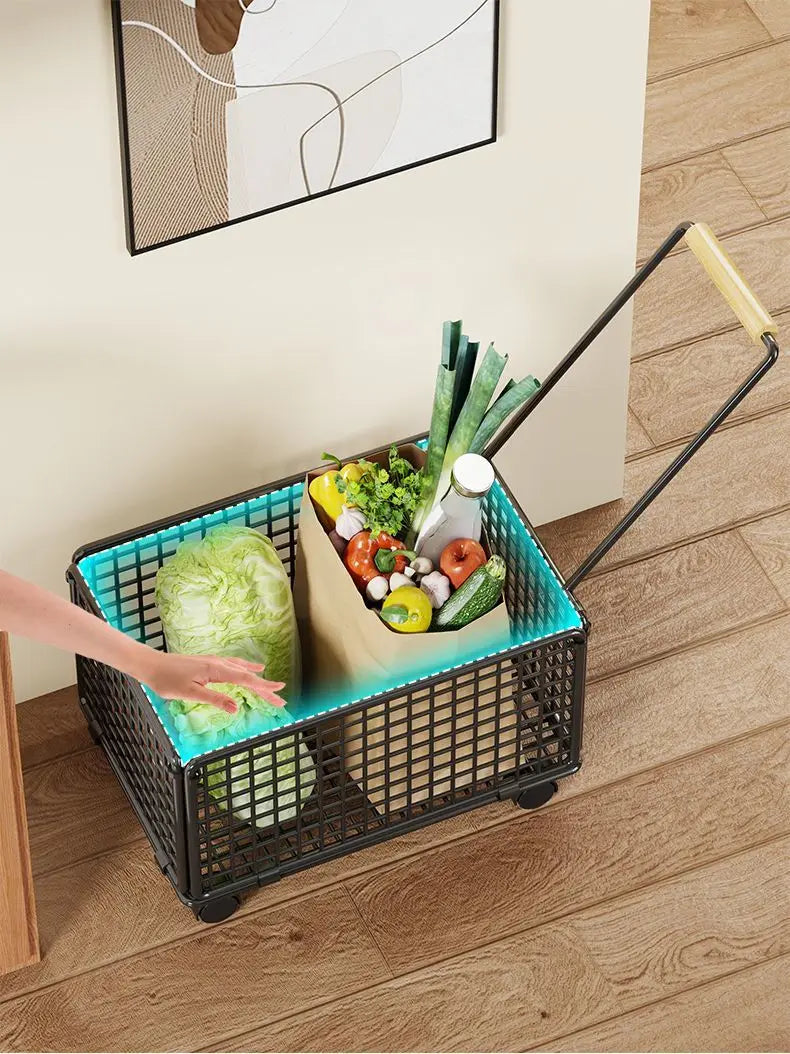 Floor Standing Kitchen Organizer - Single Tier Vegetable Storage Rack with Baskets - Multi-Functional Home Kitchen Shelf