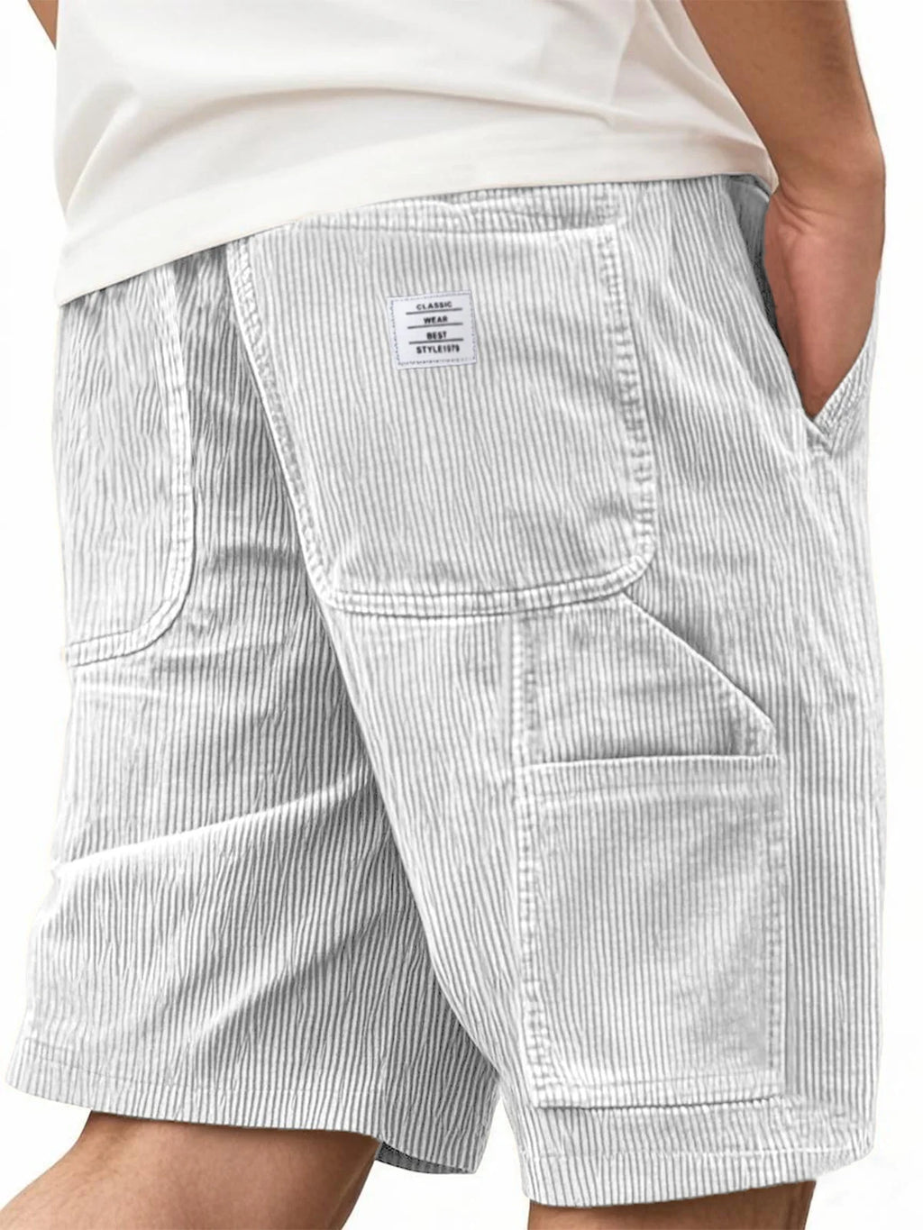 Men's Workwear Shorts Summer Casual Corduroy Loose Elastic Waist Multi-Pocket Leisure Pants Embroidery Retro Style Male Trousers