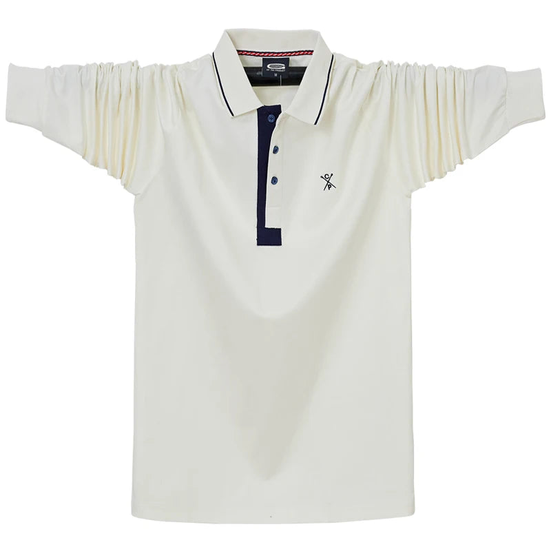 Autumn Spring New Men's Solid Polo Shirt Lapel Long-sleeved Polos Shirt Button Collar Fashion Thick Shirt Casual Loose Tops 6XL
