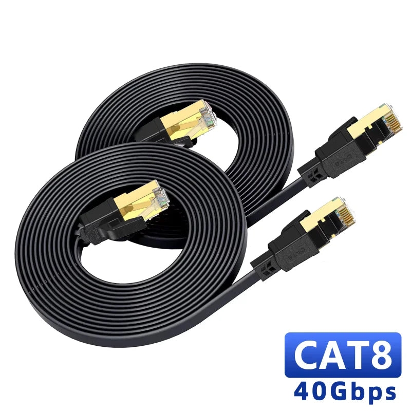 New Cat8 Ethernet Cable 40Gbps Cat 8 Flat RJ45 Shielded Network LAN Category 8 Cable Pure Copper High Speed Internet Cord