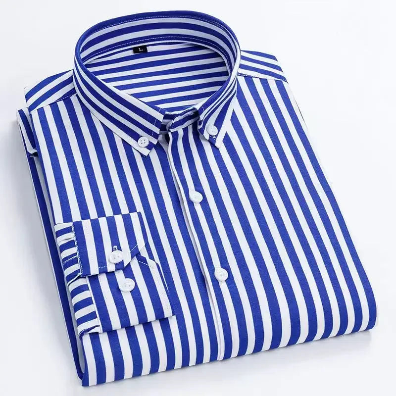 Stylish Men's Striped Shirt Printed Casual Business Dress Shirts Long Sleeve All-Match Slim Fit Fashion Korean Streetwear Shirts
