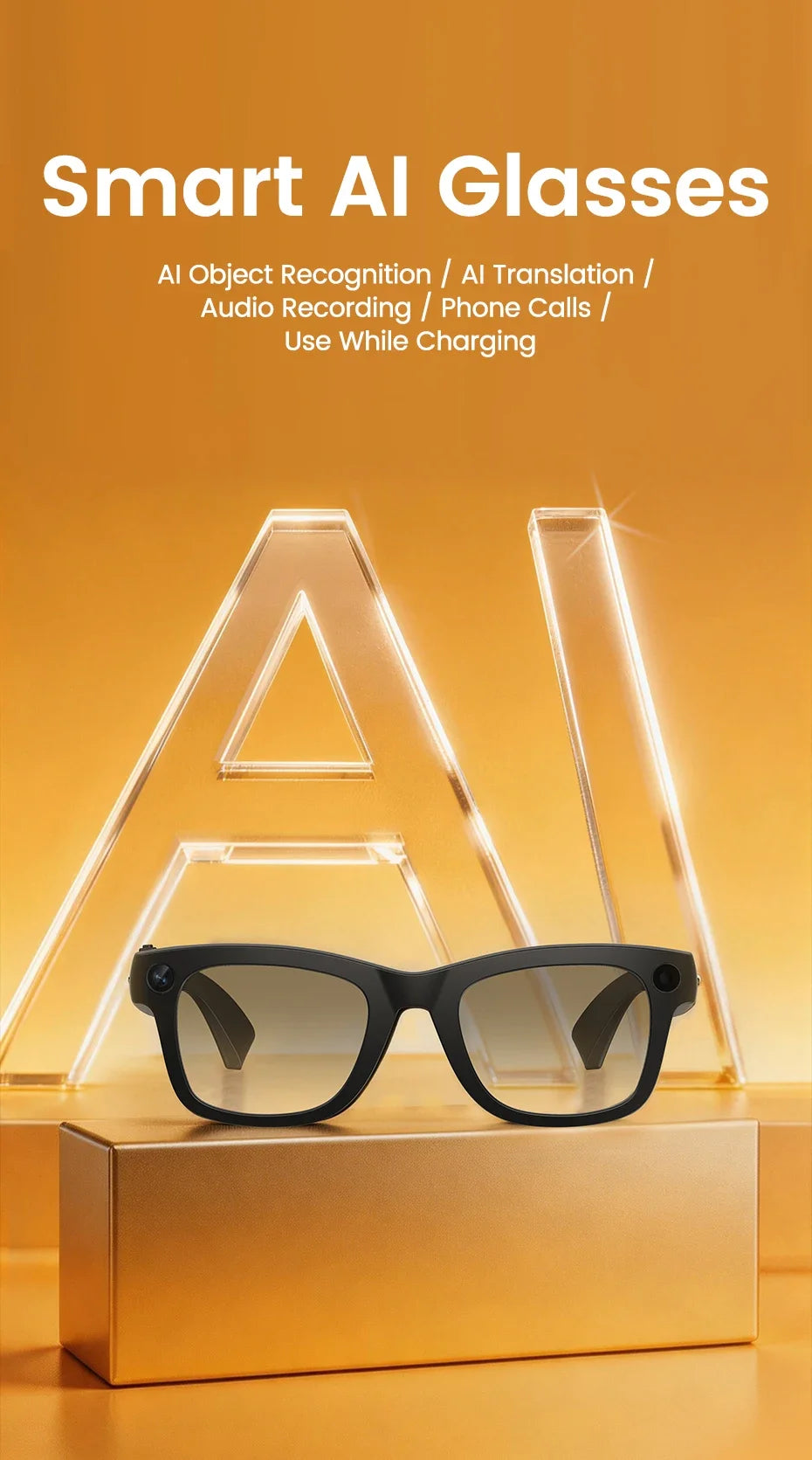 2026 Smart Glasses with 8MP Camera, 1080P Anti-Shake Recording, AI Translator, Bluetooth Audio Calling, 8GB Storage, iOS Android