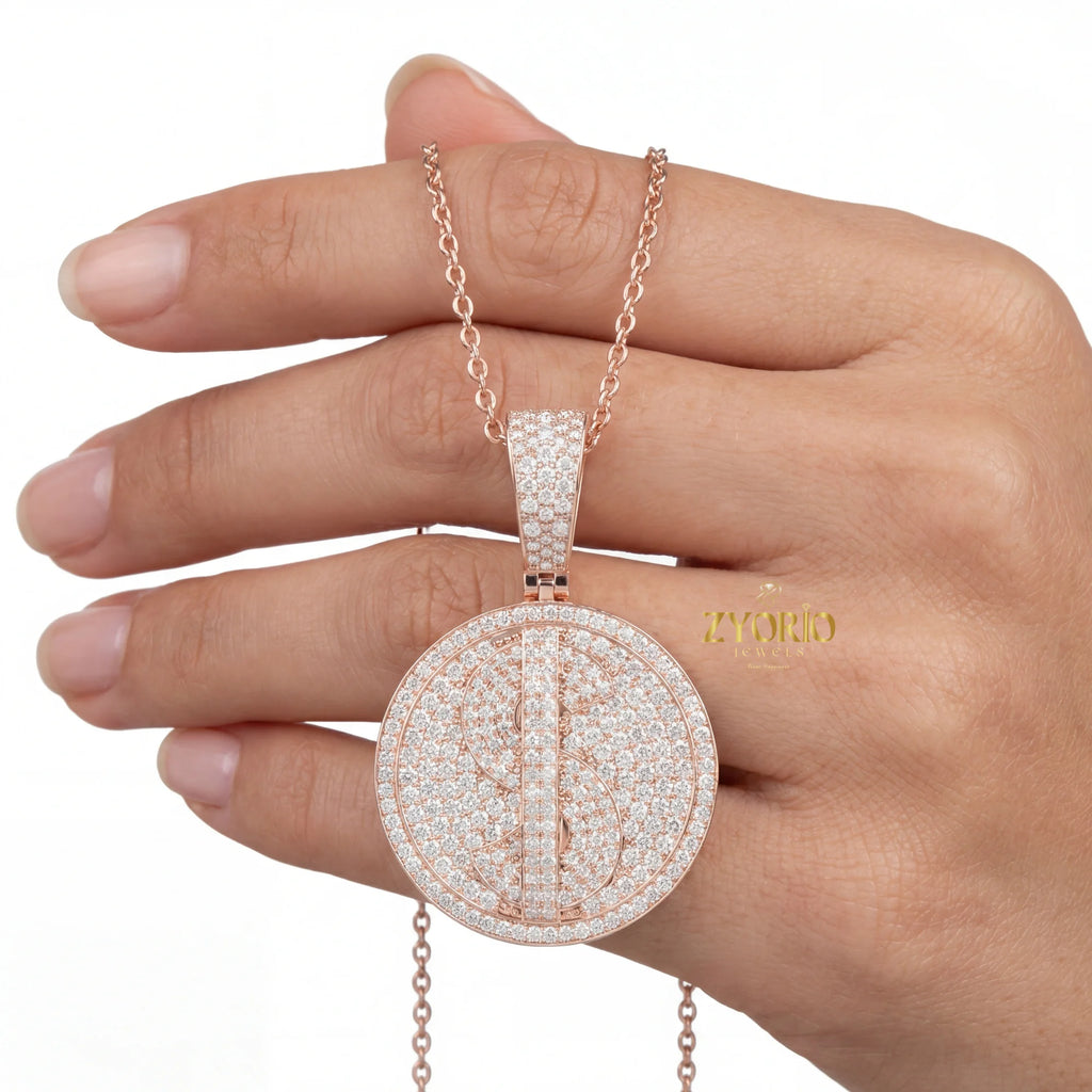 Gold Plated Minimalist Diamond Medallion Pendant Necklace Sparkling Link Chain Luxury Jewelry for Wedding Engagement