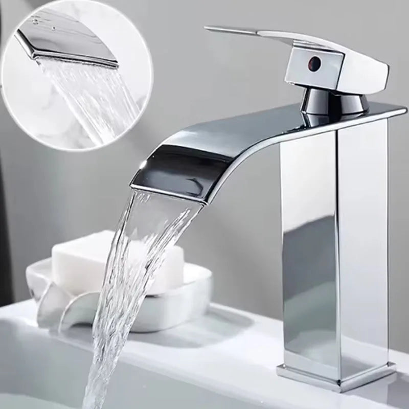 Waterfall Wash Basin Stainless Steel High And Low Faucet Black Hot And Cold Toilet Wash Basin Bathroom