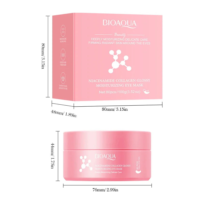 80pcs BIOAQUA Nicotinamide Collagen Eye Mask Anti Dark Circles Whitening Anti-Wrinkles Moisturizing Anti-Aging Eye Patches