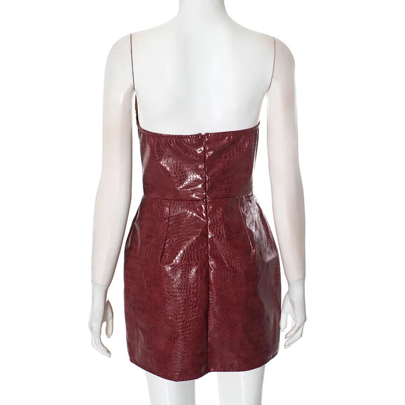 Luxury Leather Strapless Short Dress Women's Sexy Party Curvy Mini Dresses Evening Corset Red Brown Cocktail Autumn Fall 2026