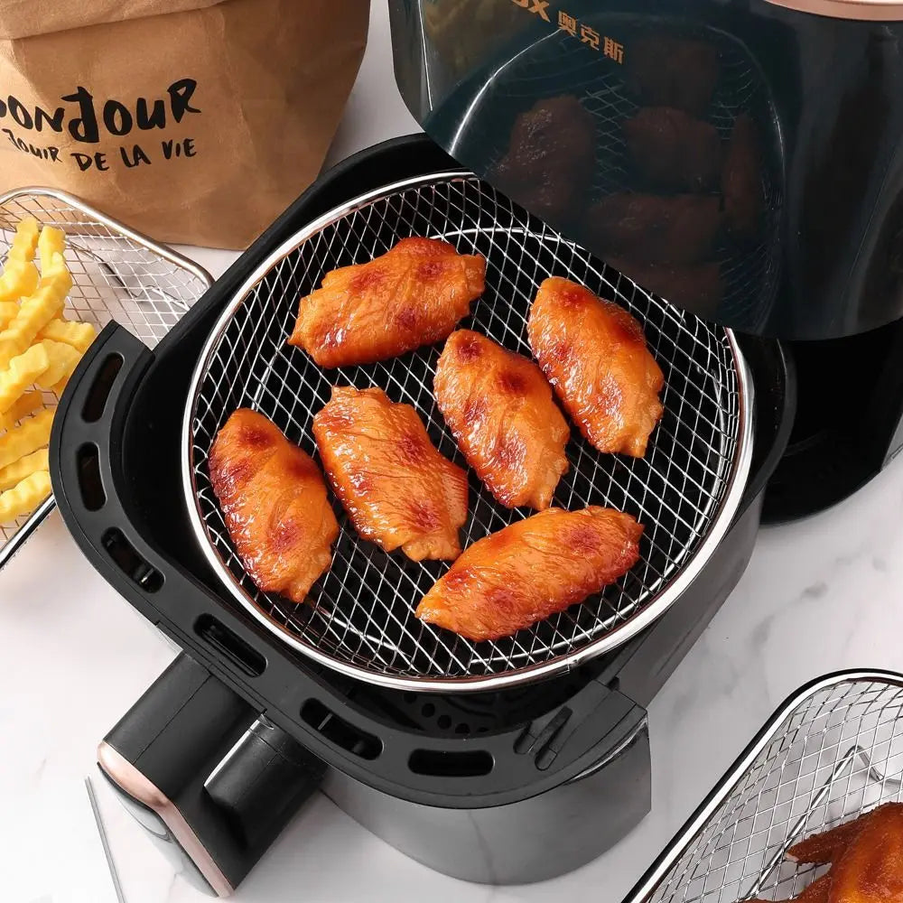 New Stackable Air Fryer Rack Non-Stick Stainless Steel Grilling Rack Airfryer Tray Grill Basket Durable Kitchen Gadgets