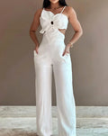 2026 Summer Spaghetti Strap Fashion Jumpsuit Women's Floral Pattern Hollow Casual Asymmetrical Collar Backless Jumpsuit Trousers