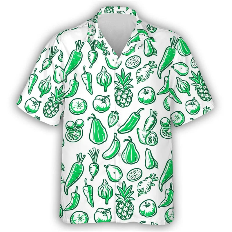 Pepper Tomato Carrot Graphic Hawaiian Shirt For Men Green vegetables 3D Printed Aloha Shirts Leisure Blouses Street Lapel Tops