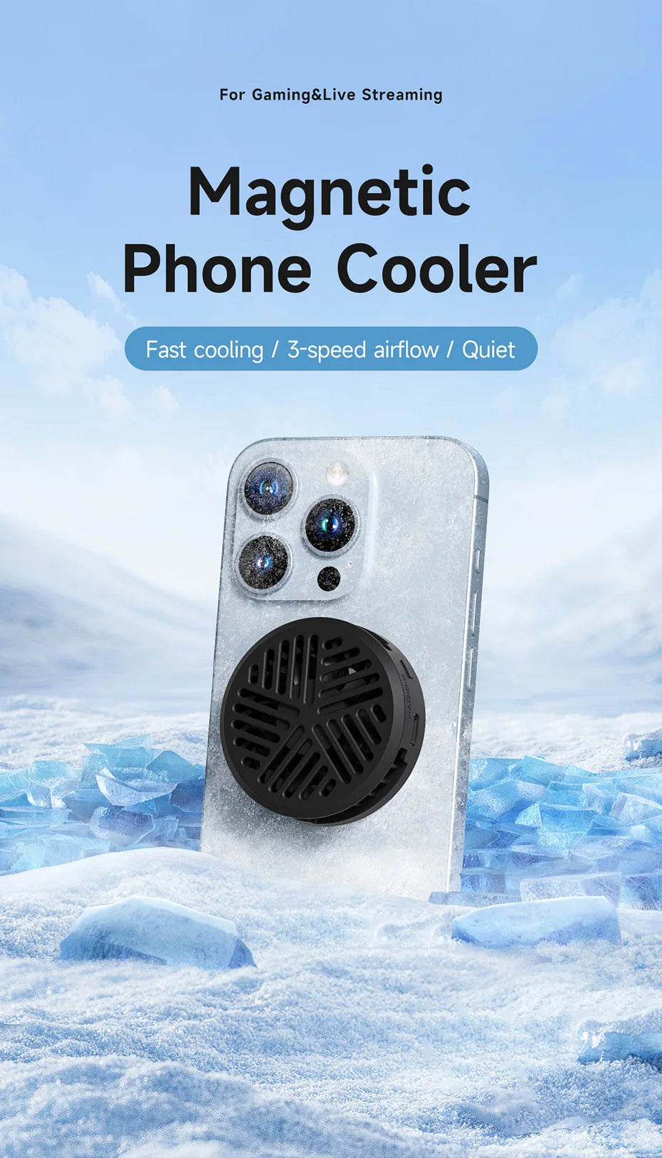 Hagibis Magnetic Cell Phone Cooler Universal Cooling Fan Portable Mobile Phone Radiator for iPhone 17 Pro Gaming Live Streaming