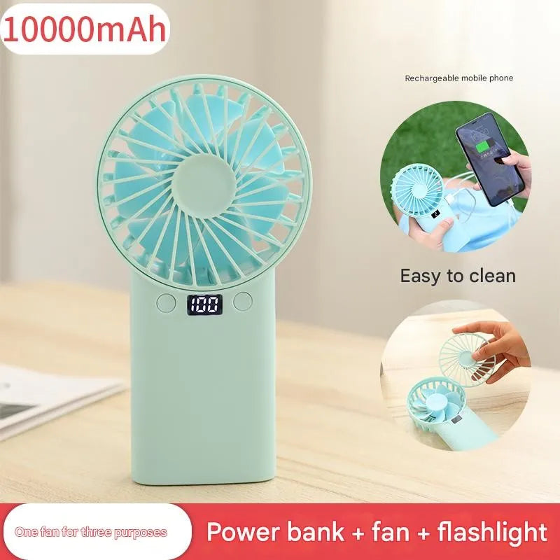Large capacity battery: 10000mAh fan, power bank, usb battery, strong wind power, mini, handheld, desktop, portable, silent