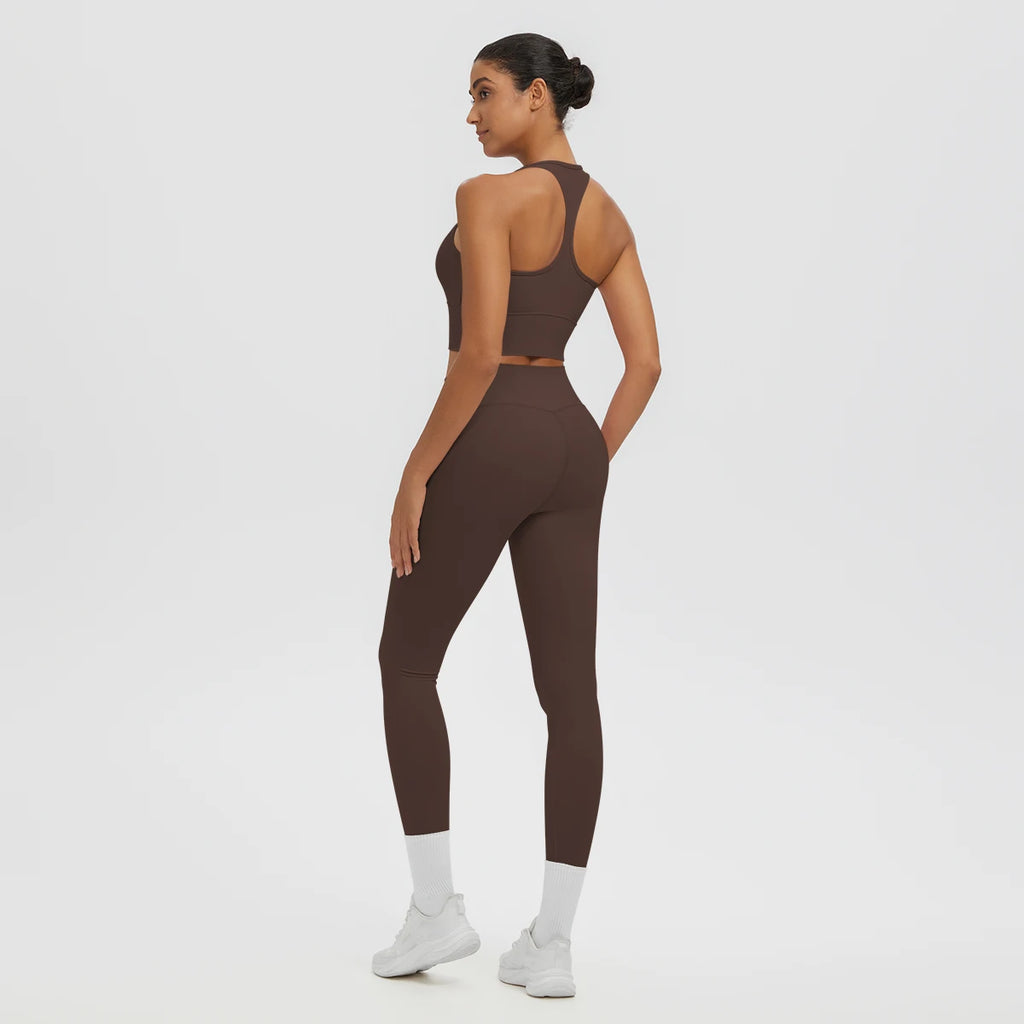 2PCS Women's Sports Pants Yoga Set Sexy Backless I-shaped Vest with Chest Pad Shock-absorbing Running Yoga Tank Top Yoga Pants
