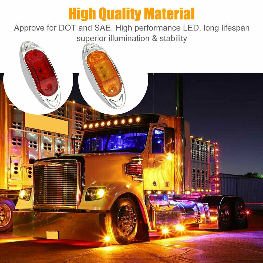 12V-24V 6 LED Side Marker Indicators Light Car Clearance Signal Brake Rear Warning Tail Light Truck Trailer Waterproof