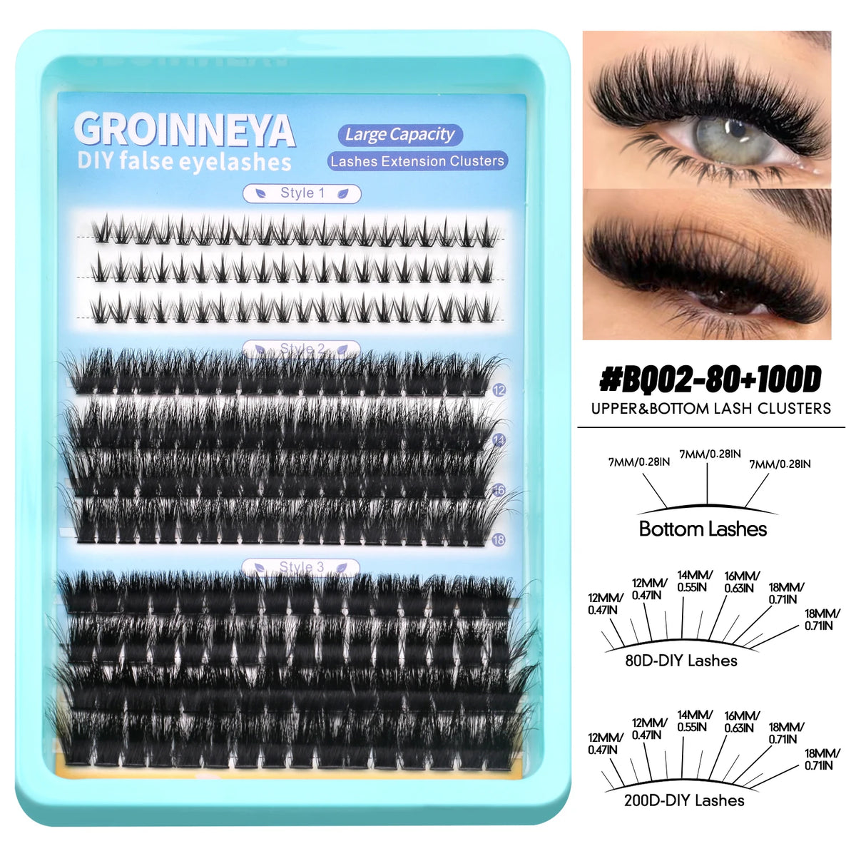 GROINNEYA Lashes Clusters Volume Lash Clusters with Spikes Lash Extension Kit Bottom Lashes Wispy Eyelashes DIY Lash Extension
