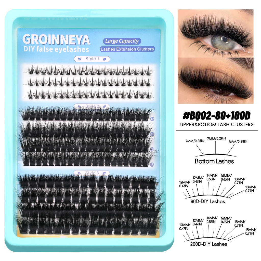 GROINNEYA Lashes Clusters Volume Lash Clusters with Spikes Lash Extension Kit Bottom Lashes Wispy Eyelashes DIY Lash Extension