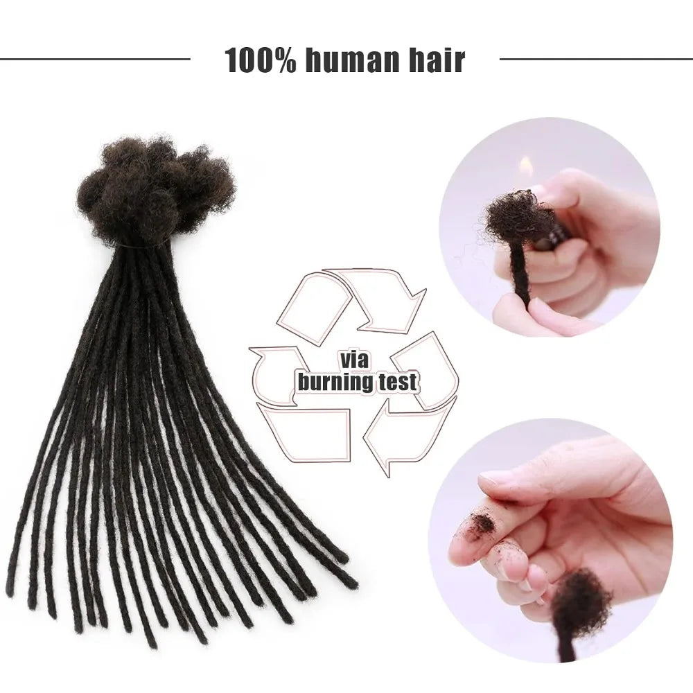 0.6 Cm Real Human Hair Dreadlock Extensions 4-18 Inch 10/40/70 Strands Full Handmade Locs Soft Natural Bulk Hair for Men Women