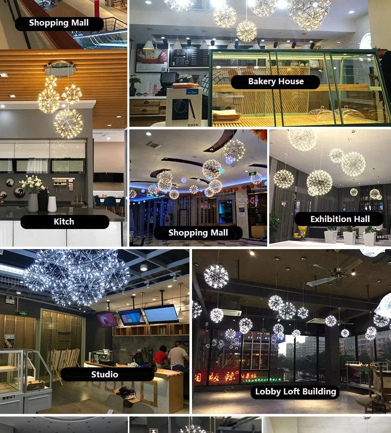 Stainless Steel Led Chandelier Light Shop Spark Ball Full Sky Star Milk Tea Restaurant Exclusive Network Bar Art Decoration Lamp