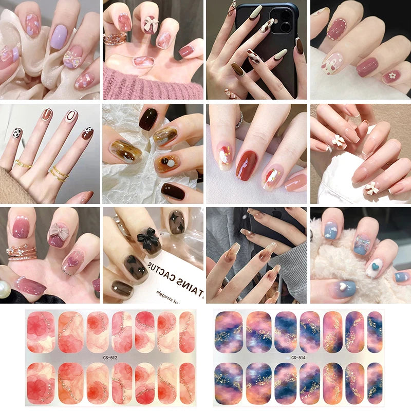 No Baking Lamp Waterproof Nail Wraps Full Cover Nail Stickers Firm And Not Easy To Fall Off 14 Nails/Set Multi Color Nail Patch