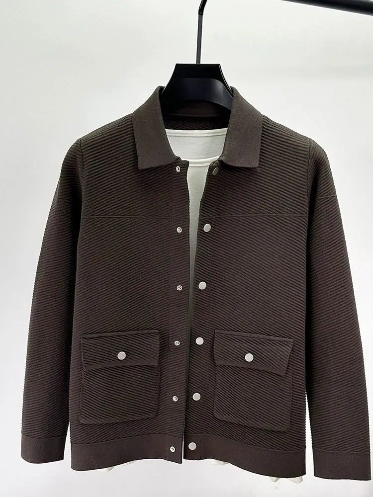 High quality luxury lapel cardigan jacket men autumn new trend Korean casual solid color single breasted knitted sweater coat