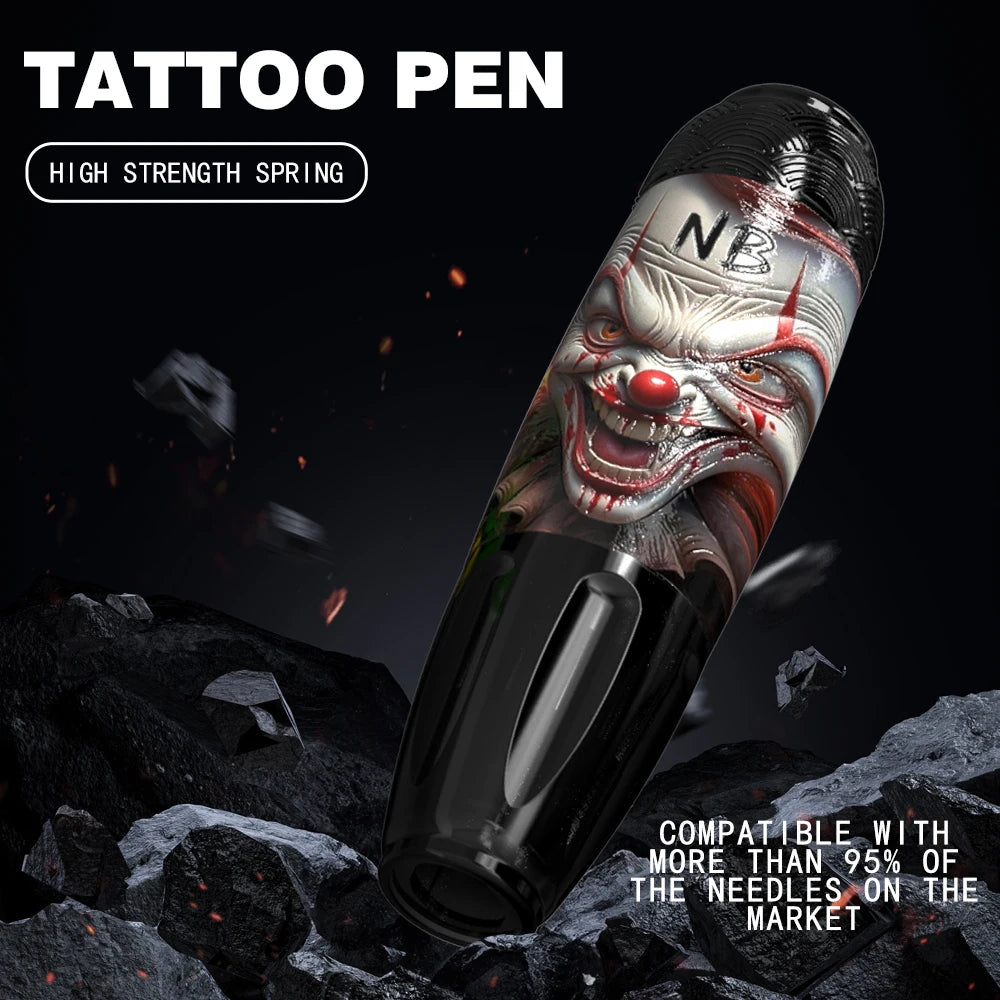 Wireless Clown Digital Tattoo Pen Kit 10 Needles 7 Color Ink Supplies for Beginner Tattoo Artists