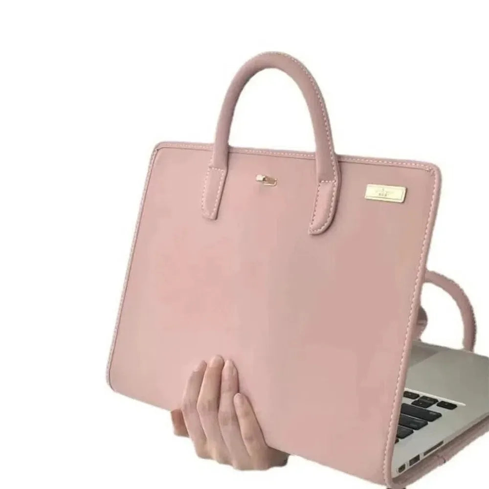 Laptop Handbag Pink Laptop Bag PU Fashion Laptop Sleeve Breathable Top-Handle Computer Protective Case for Girl