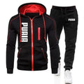New autumn and winter thickened men's zipper jacket + pants two-piece set, fashionable outdoor jogging men's casual sportswear