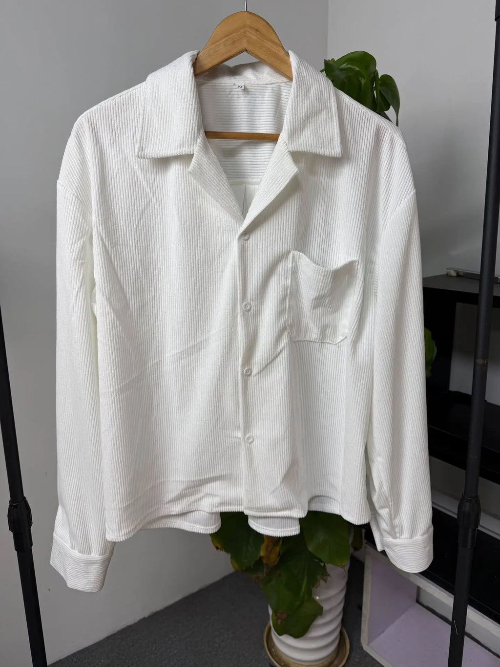 Autumn Men Corduroy Cropped Shirts Long Sleeve Solid Color Suit Collar Casual Blouse American Retro Premium Loose Cardigan Tops