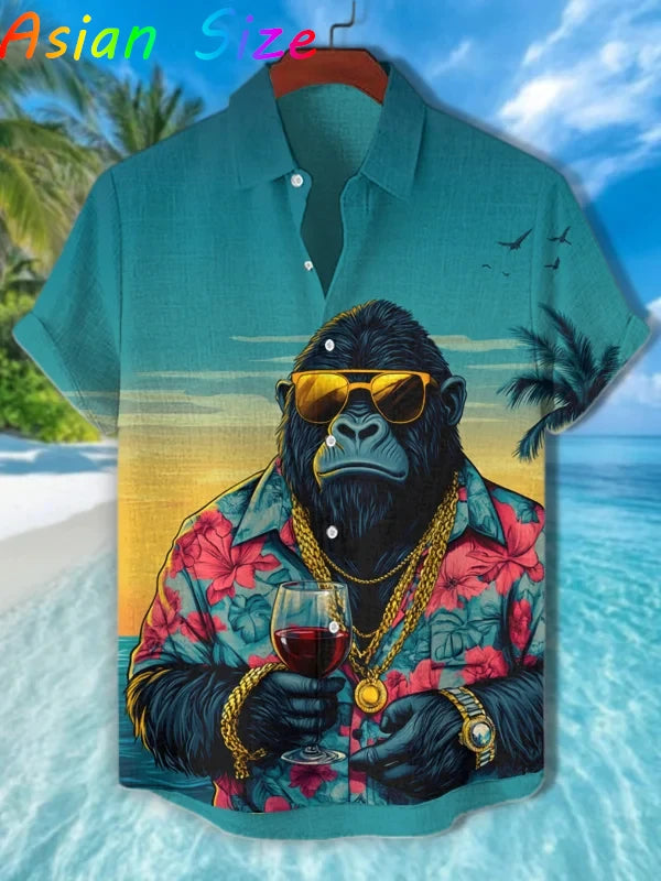 Funny Animal Cat Hawaiian Shirts Men Women Sunglass Raccoon Shirt New Button Down Tropical Beach Party 2026 Blouses Aloha Shirt