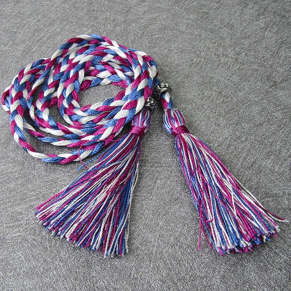 160cm Thin Bow Tassle Dress Woven Rope Tassles Belts Waist Chain Braided Belts Waist Rope