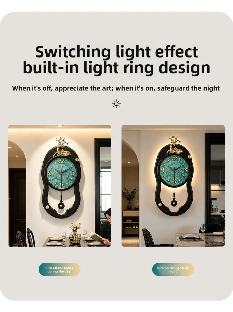 Retro French LED Wall Clock Watch Living Room Mute Pendulum Clock Elegant Taste Family Gift Art Decor Quartz Clock Home Decor