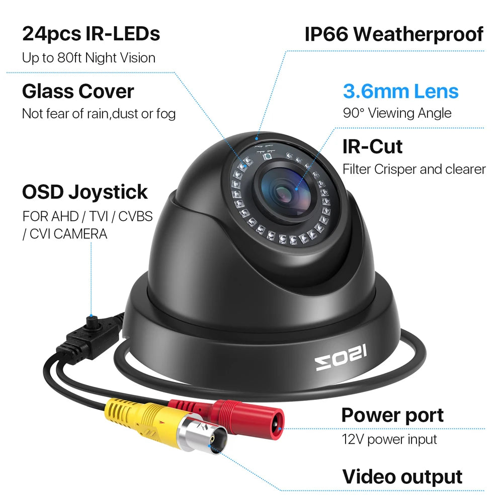 ZOSI 2MP CCTV Security Camera 1080P HD 4-in-1 AHD TVI CVI CVBS Weatherproof Home Dome Video Surveillance Camera for DVR System