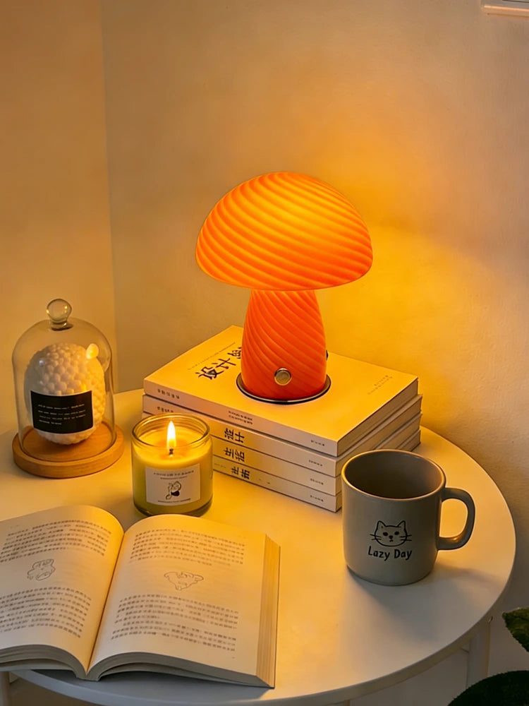 Forest Shade Glass Mushroom Table Lamp Nordic Bauhaus Ins Cream Style Girly Living Room Bedroom Bedside Ornament Ambient Night