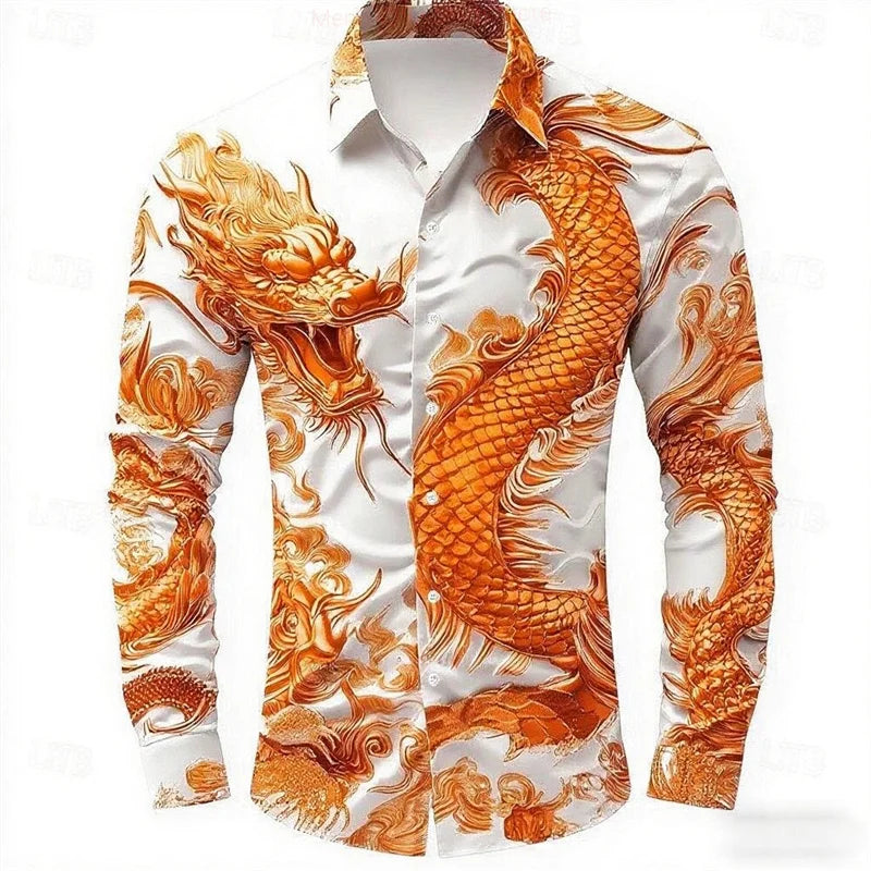 Men's Animal Dragon Shirt Button Long Sleeve Fashion Casual Shirt Vacation Everyday Street Summer Spring Lapel 3D Printed Shirt
