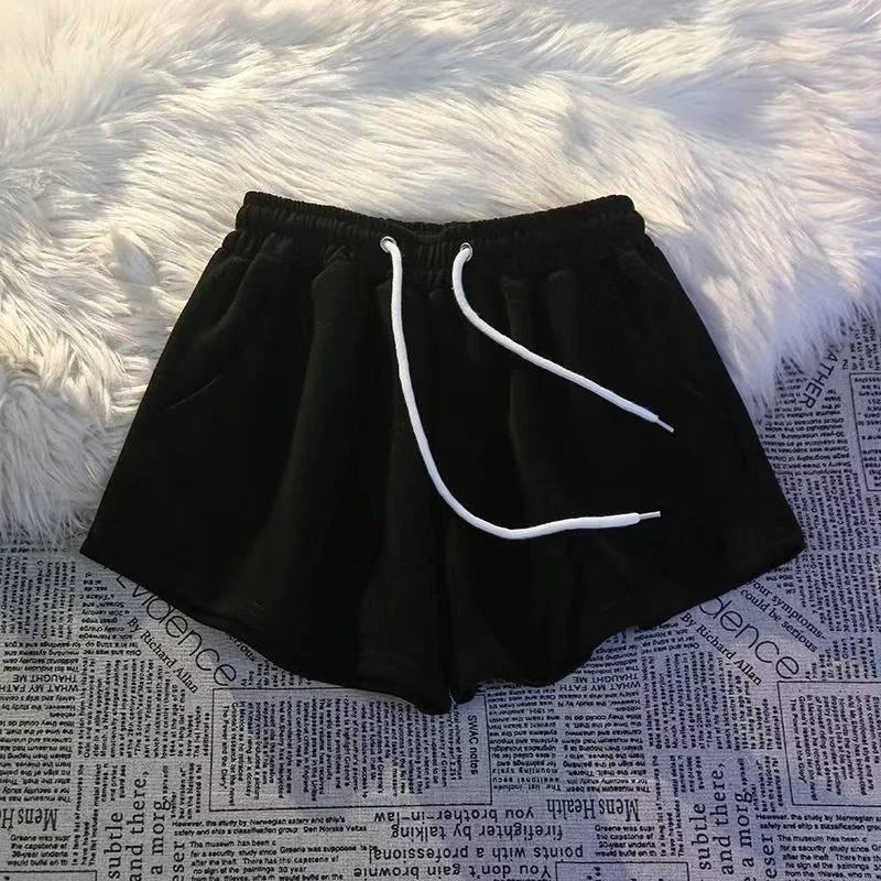 Cotton Drawstring Wide Leg Shorts for Women High Waist Loose Casual Jogging Shorts Y2K Summer Streetwear All Match Baggy Shorts