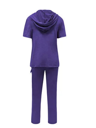 2026 Autumn and Winter Women's Casual Solid Color Hooded T-shirt with Straight Leg Pants Two-piece Set
