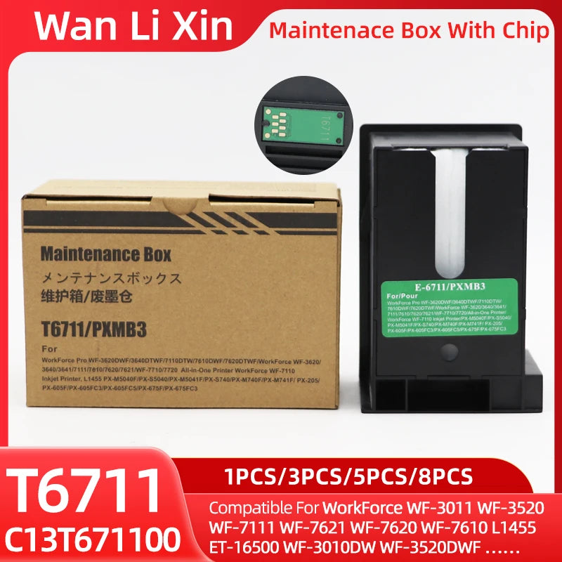 1PC T6711 C13T671100 Maintenance Box For Epson WF-3620 3640 WF-7110 WF-7610 WF-7620 WF-7710 WF-7715 WF-7720 3450 3530 3010 L1455