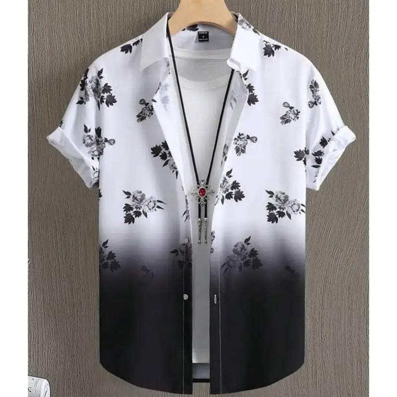 Hawaiian Men'S Shirt 3d Gradient Printing Loose Oversized Shirts And Blouses High-Quality Clothing Beach Party Sweatshirts