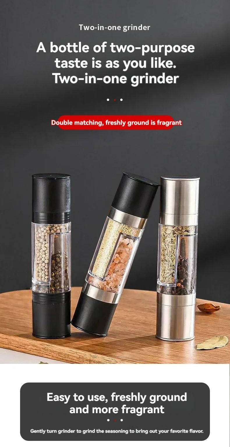 Double Head Pepper Grinder Stainless Steel Spice Bottle Pepper Mill Manual Spice Grinder Mill Household Kitchen Gadgets