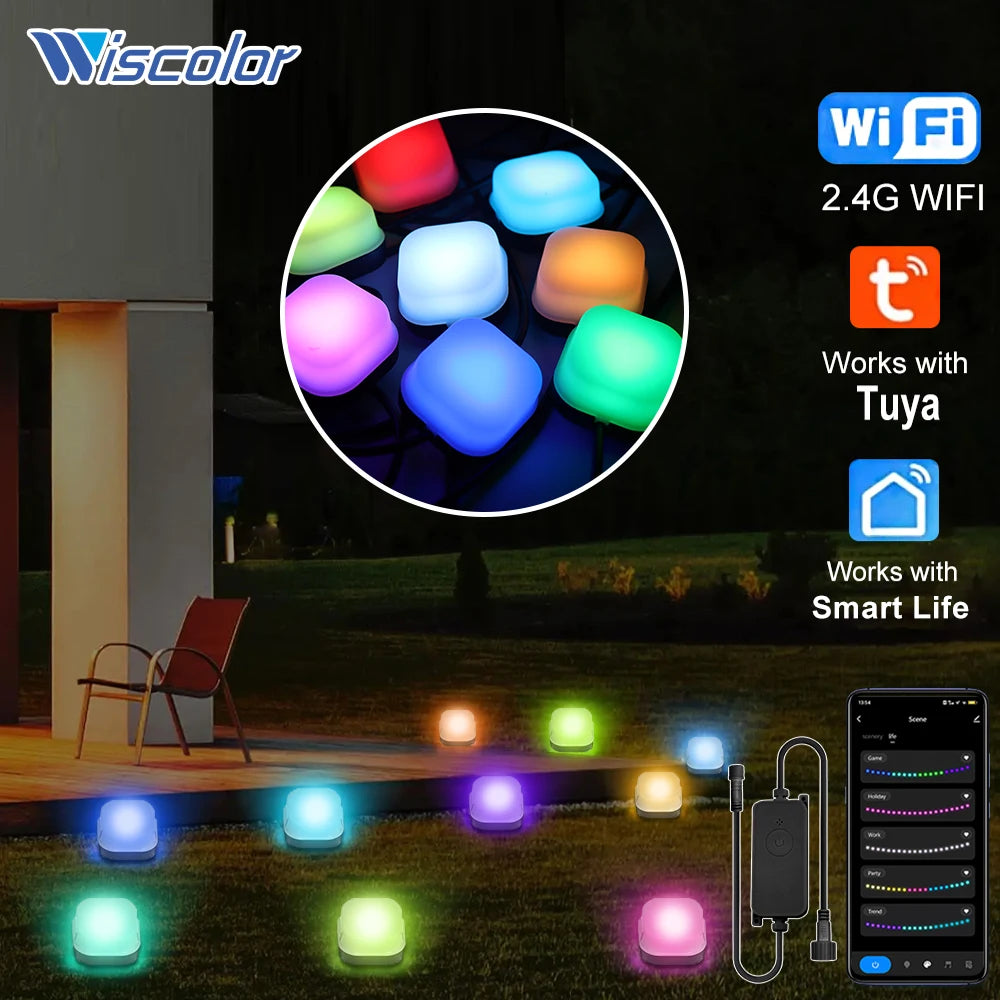 Wiscolor Smart Wifi RGB Lawn Light 30M 30Bulbs IP65 Outdoor Ground LED Light APP Control for Garden Lawn Courtyard