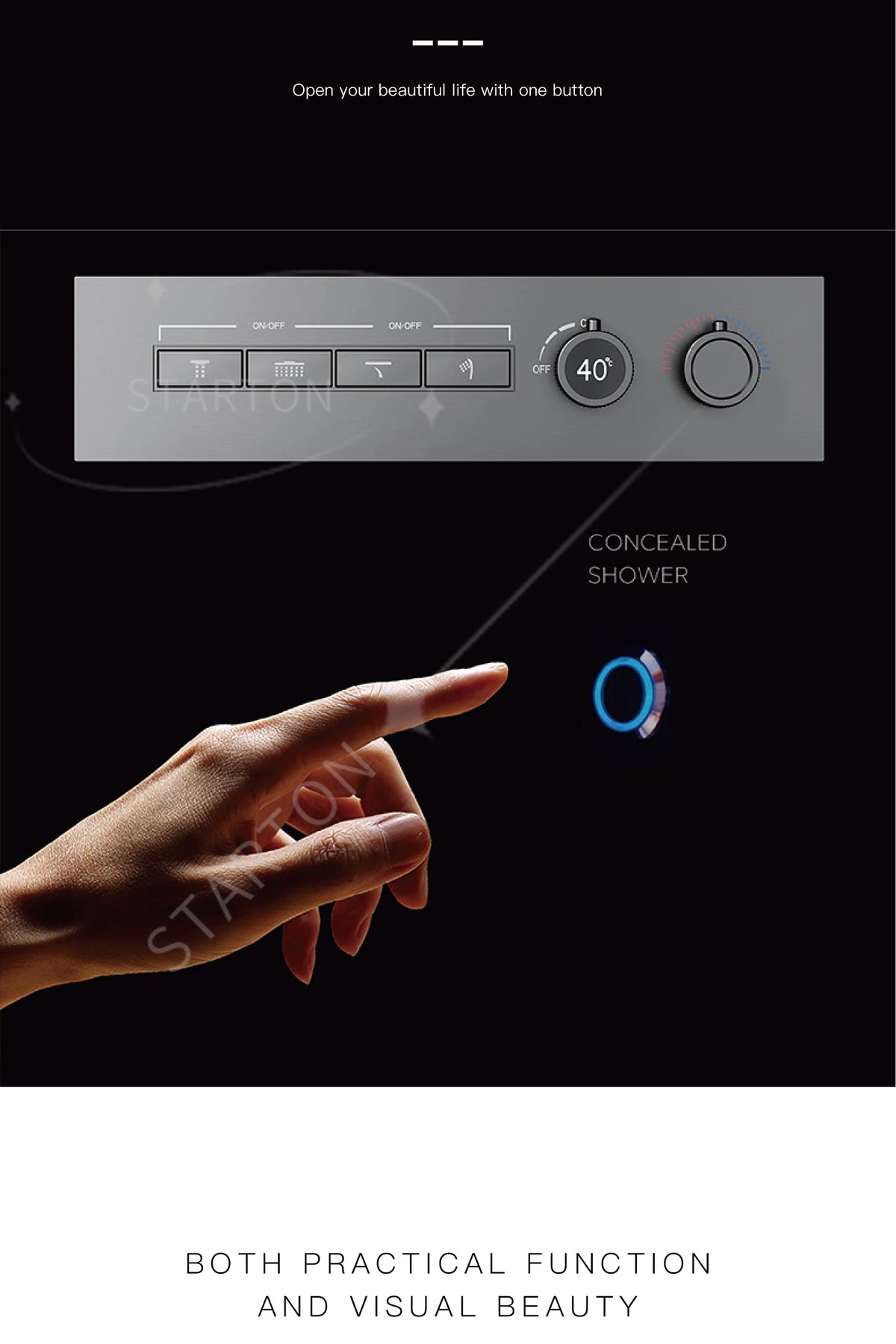 Luxury Black Brass Shower System, Wall Mounted Led Digital Display, Cold Hot Dual Control, Four Function Ceiling Shower Tap