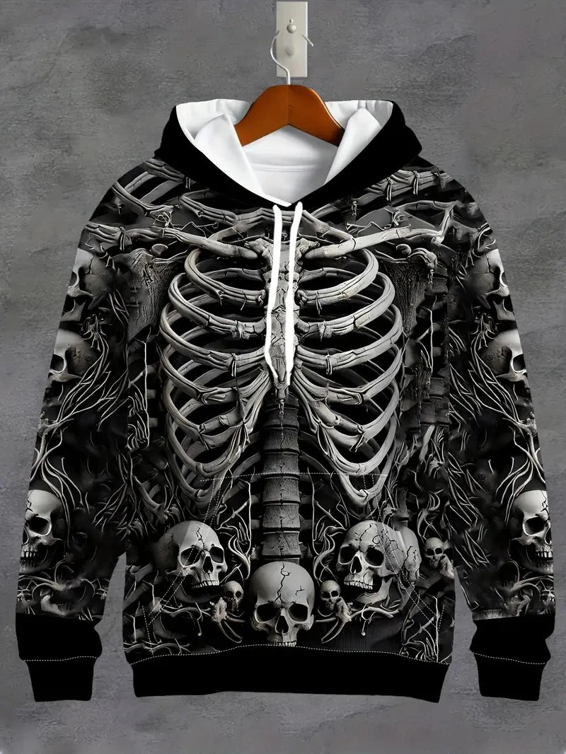 Vintage Cool 3D Print Skull Graphics Hoodie Drawstring Comfortable Super Dalian Long Hoodie Sweatshirt Spring And Autumn Clothes