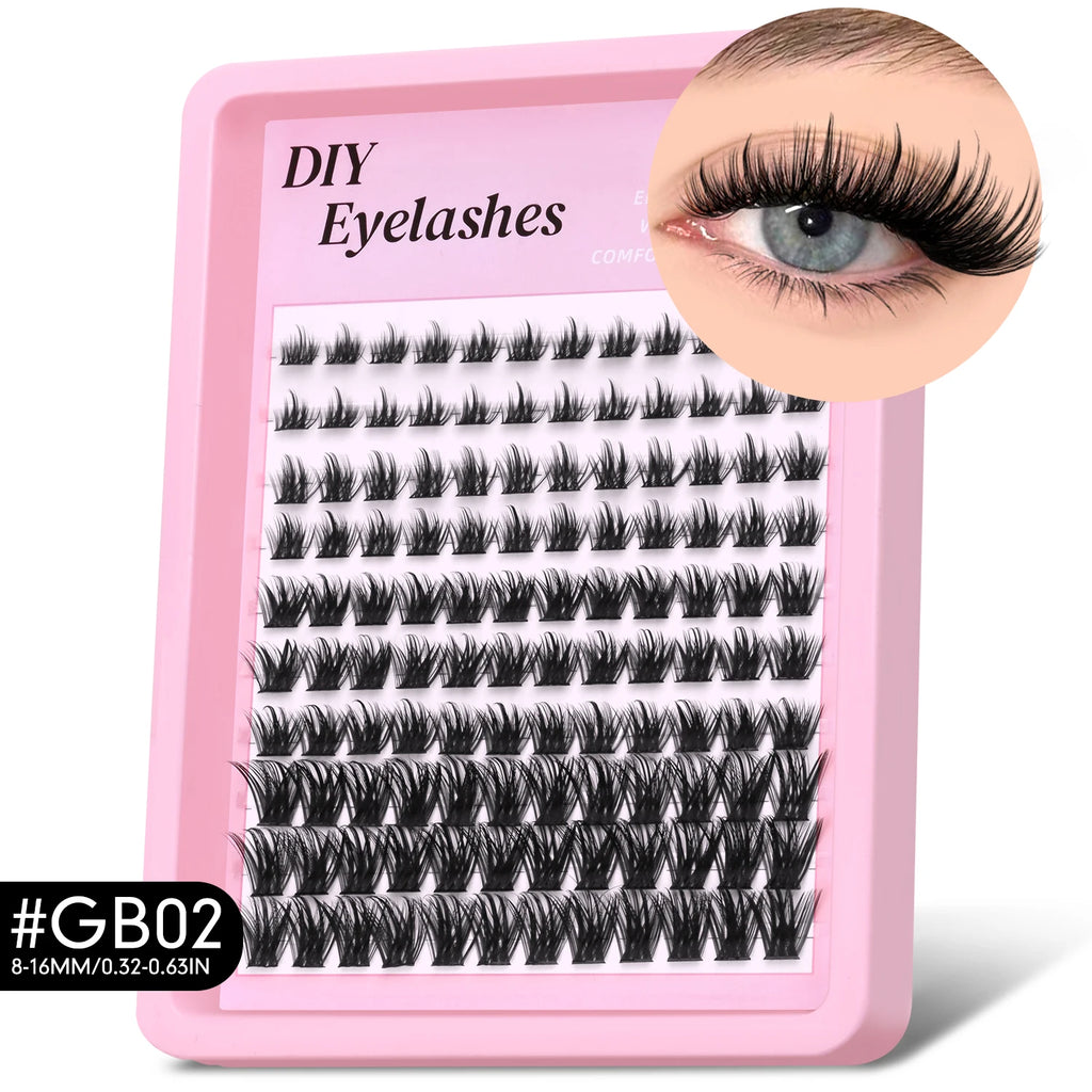 GROINNEYA Lashes Clusters Volume Lash Clusters with Spikes Lash Extension Kit Bottom Lashes Wispy Eyelashes DIY Lash Extension