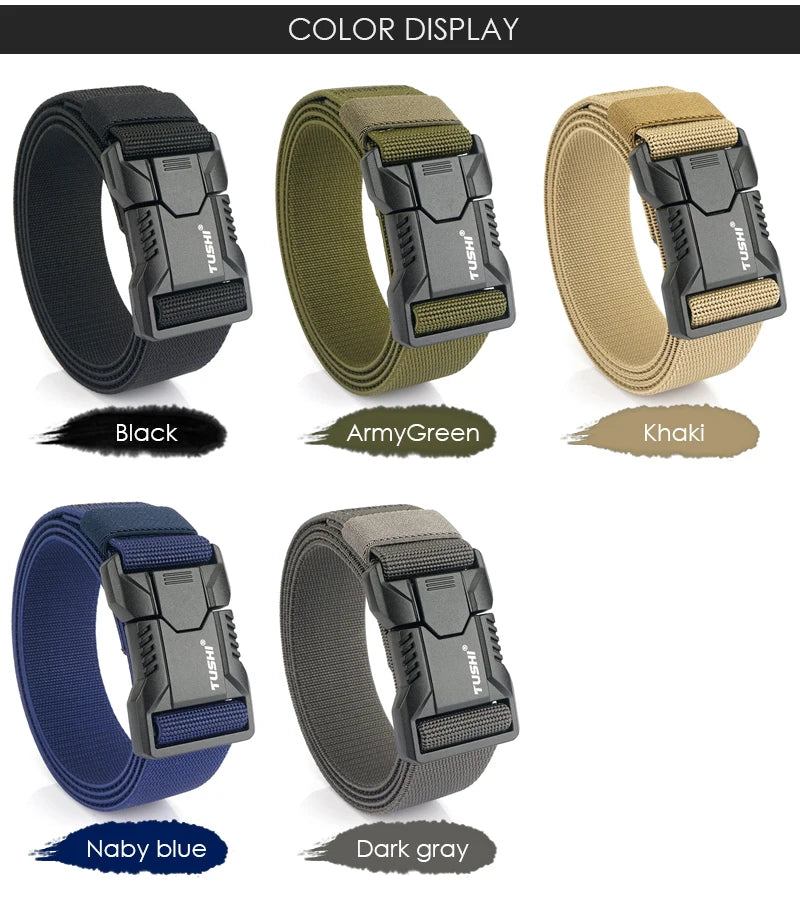 VATLTY New Tactical Outdoor Belt for Men and Women Aluminum Alloy Buckle Quick Release Elastic Belt Casual Belt Jeans Waistband