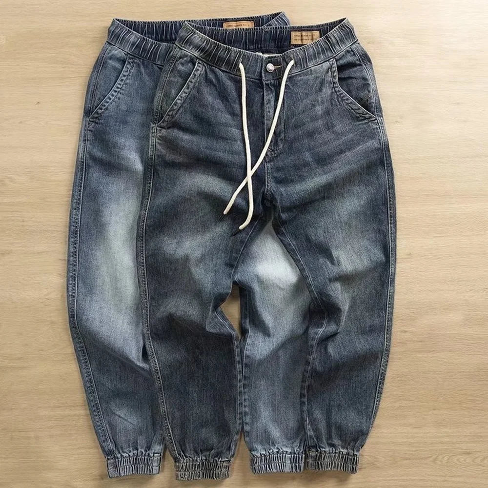 Wholesale 2022 New Denim Men's Stretwear Beam-legged Harem Pants for Young Students Loose Drawstring Sweatpants Baggy Jeans