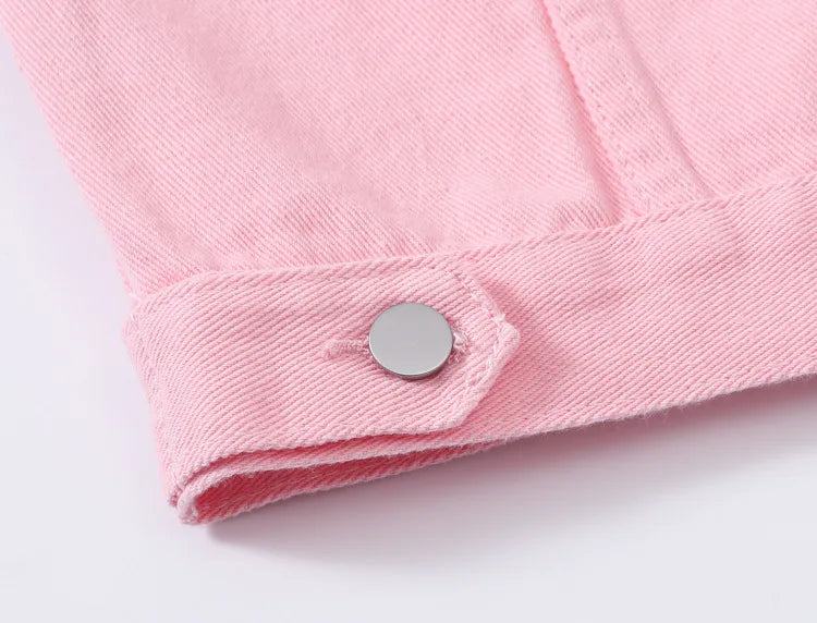 Pink Denim Jacket Women's Spring Autumn Single-breasted Lapel Coat Fashion Green Black Red Blue Outerwear Female Jean Overcoat